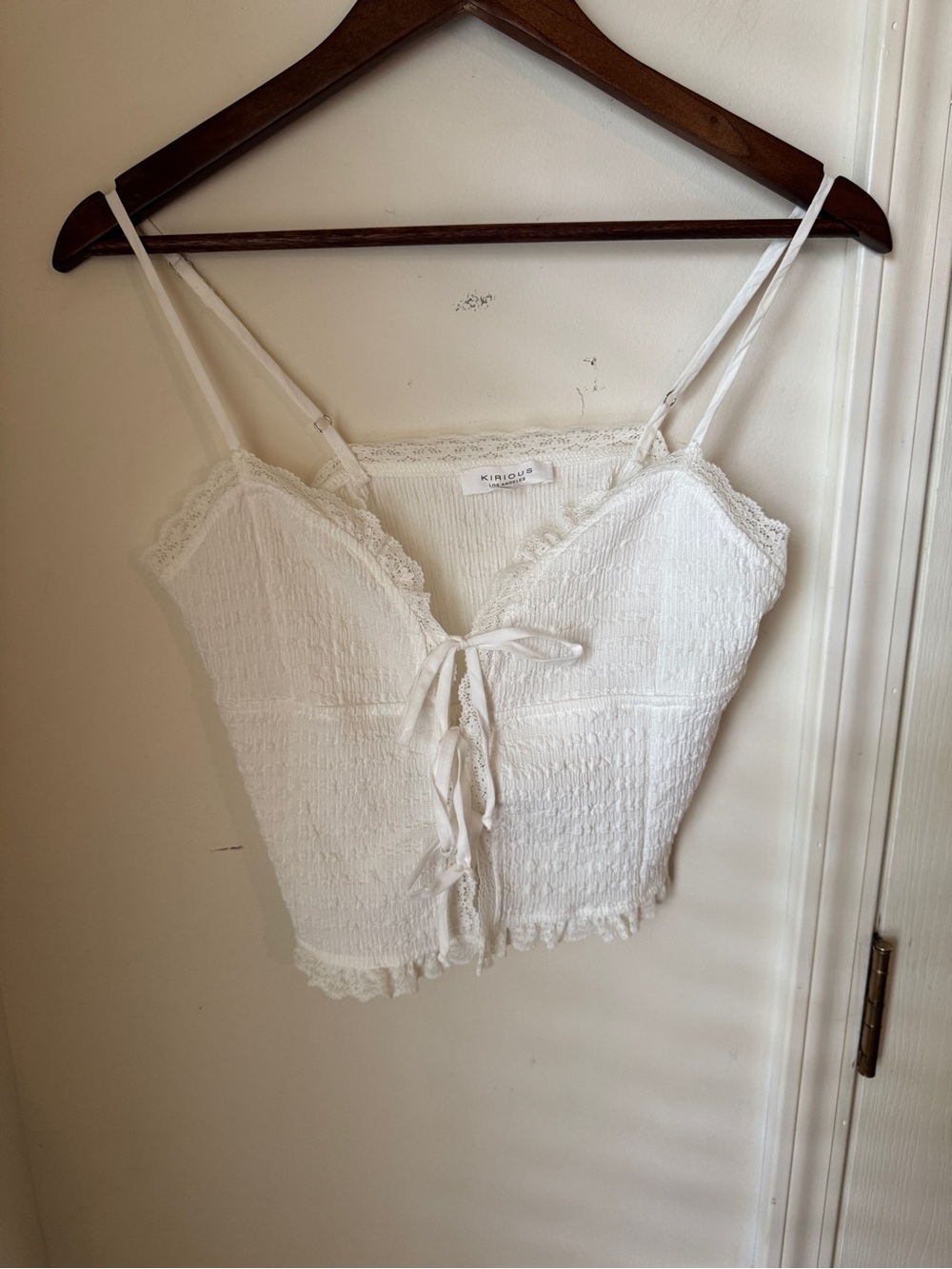 Kirious White Lace-Trim Tie-Front Cami Crop Top Size Medium NWT